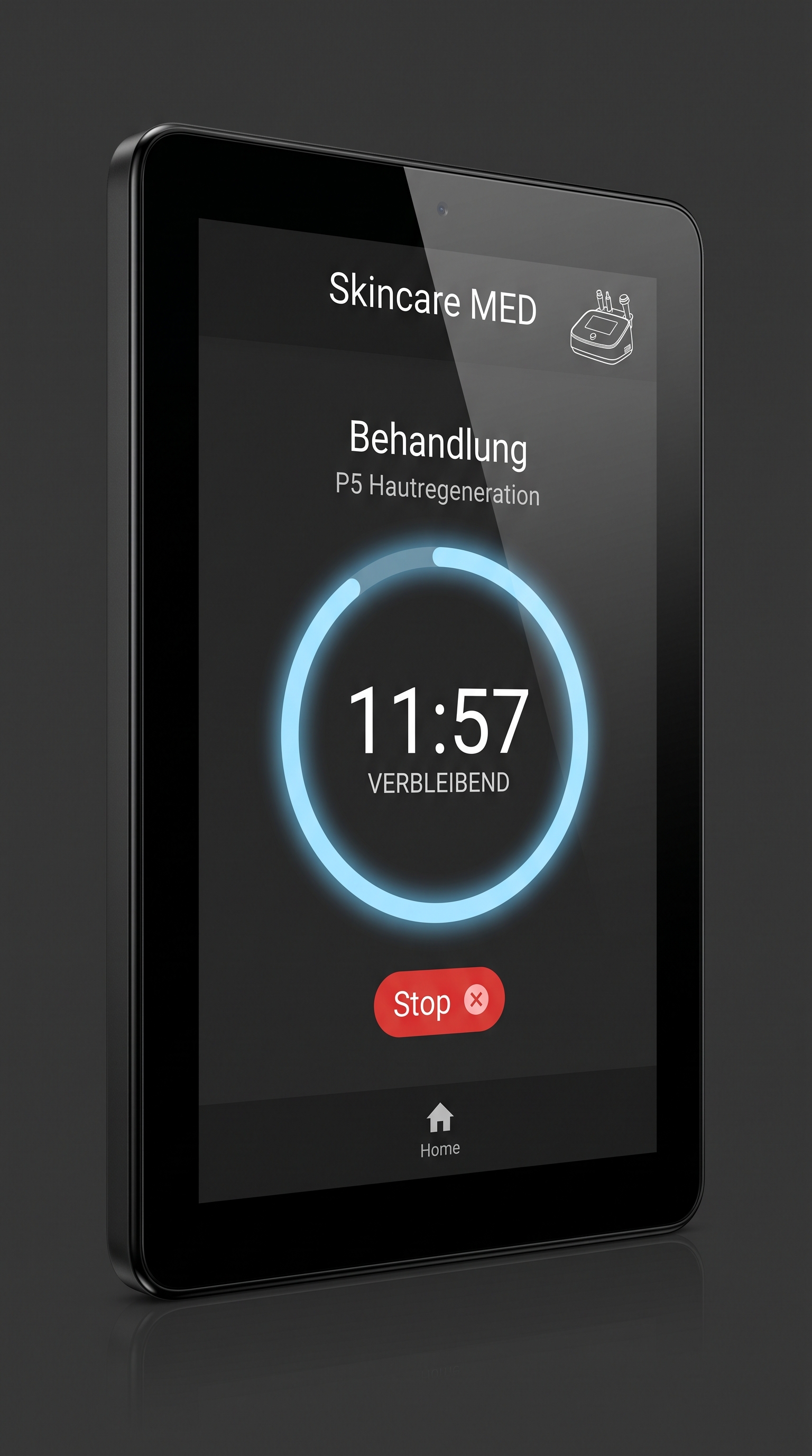 Touch-HMI eines Behandlungsgeräts mit Restzeit-Anzeige in Echtzeit