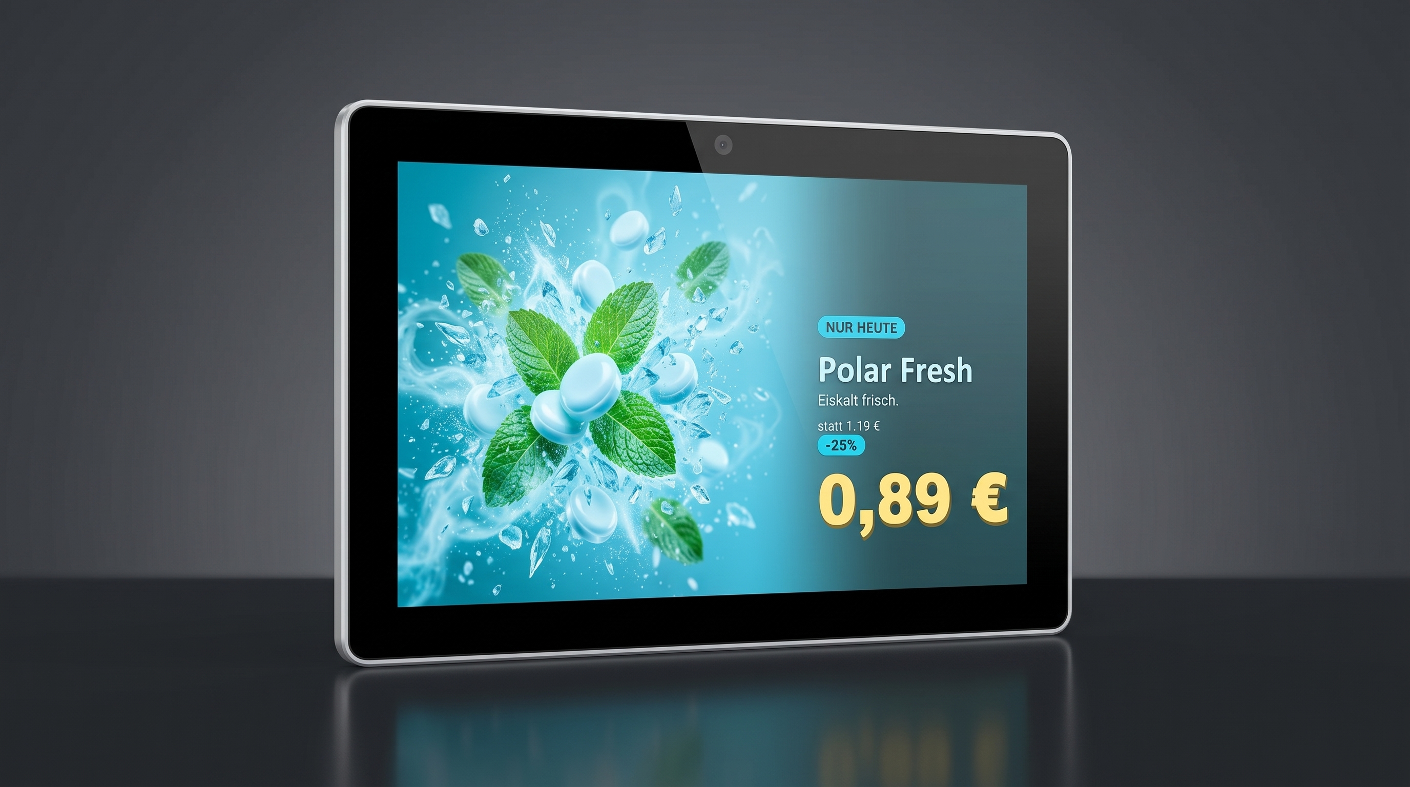 Kundenspezifisches Touch-HMI: Digital-Signage-Display mit Produktwerbung, entwickelt von Liquidbeam Experts